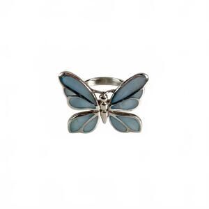 Vintage Sterling Silver Blue Butterfly Ring Mother of Pearl Inlay Size 6.5
